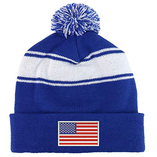 Trendy Apparel Shop White American Flag Two Tone Pom Striped Long Beanie Hat - color: Royal White