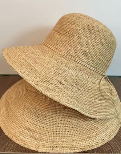 Natural Raffia Straw Bucket Hat for Women Sun Beach Handmade Raffia Woven Bucket Hat Foldable Summer Cap - color: Natural Raffia 3.1“（bow）