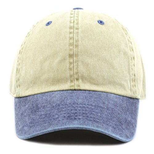 The Hat Depot 100% Cotton Pigment Dyed Low Profile Dad Hat Six Panel Cap - color: 2. Khaki/Navy