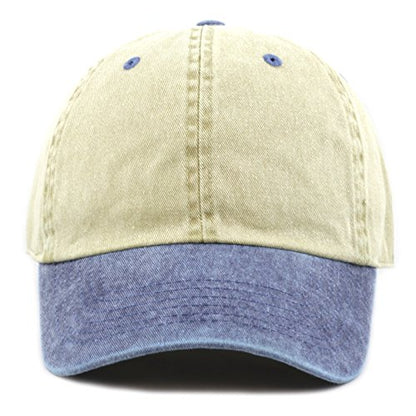 The Hat Depot 100% Cotton Pigment Dyed Low Profile Dad Hat Six Panel Cap - color: 2. Khaki/Navy
