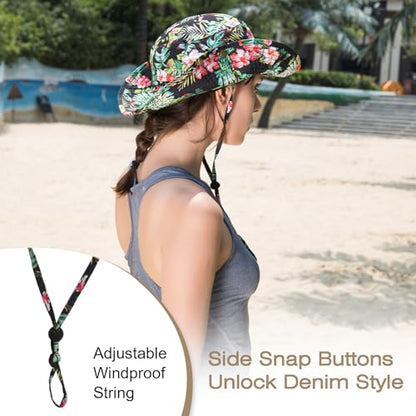 Bucket Hat UV Protection Sun Hat, Boonie Fishing Safari Hats for Outdoors - color: Floral Print Green