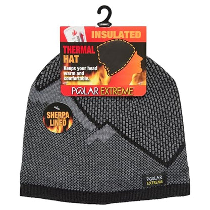 Polar Extreme Men's Sherpa-Lined Knit Winter Hat – Warm, Gift for Dad, Cold Weather - color: Black Mountain