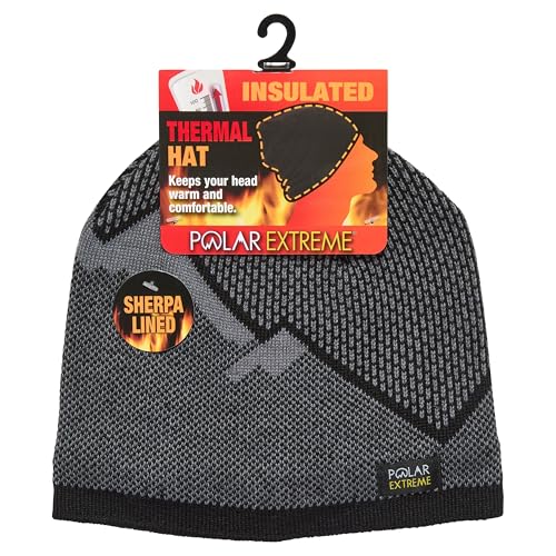 Polar Extreme Men's Sherpa-Lined Knit Winter Hat – Warm, Gift for Dad, Cold Weather - color: Black Mountain