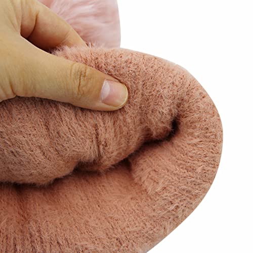 Women Sparkly Sequins Knitted Beanie Hat Warm Winter Skull Cap with Faux Fur Pom Pom - color: Pink