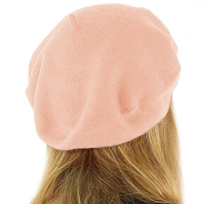 Classic Winter 100% Wool Warm French Art Basque Beret Tam Beanie Hat Cap - color: Pink