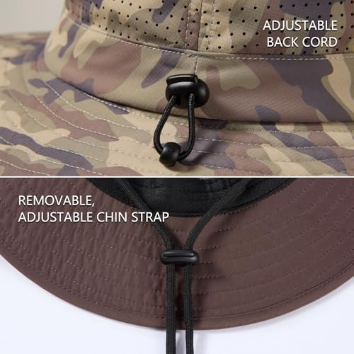 BASSDASH UPF 50+ Water-Resistant Fishing Bucket Hat with Laser Perforated Mesh Adjustable for Men Women Outdoor Hiking - color: Earth Camo