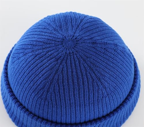 Connectyle Short Fisherman Beanie for Men Women Warm Winter Hats Knit Cuffed Beanies Skull Cap Acrylic Watch Hat - color: Royal Blue