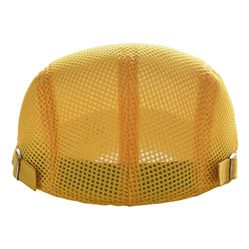VOBOOM Men Mesh Newsboy Flat Cap Ivy Cabbie Newsboy Cap - color: Yellow