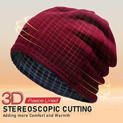 Lvaiz Winter Beanie for Men Women Warm Fleece Lined Reversible Skull Cap - color: Blue+red
