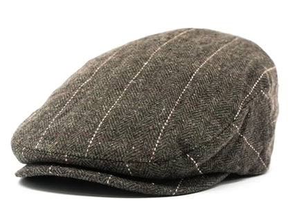 Men's Classic Patchwork Herringbone Checker Plaid Newsboy Ivy Hat Flat Cap - color: Brown Plaid, size: Large-X-Large