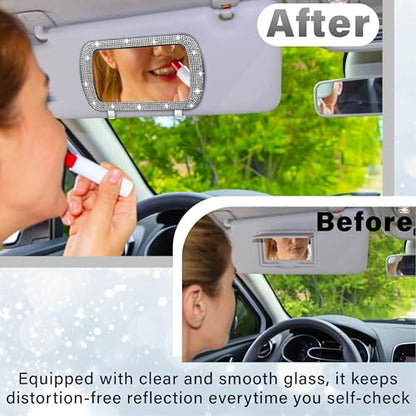 BFXM Car Visor Mirror, Clip-On Car Mirror Vanity with White Bling Diamonds - color: White