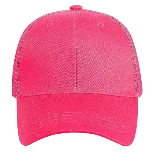 Falari Trucker Hat Baseball Cap Structured Plain Design 6 Panel, Adjustable Size - color: 1pk Hot Pink