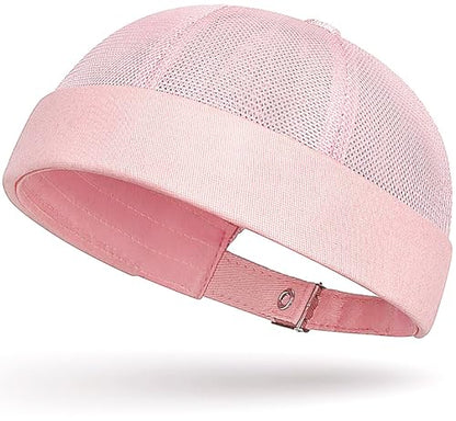 Mens Mesh Brimless Cap with No Brim, Summer Docker Cap Beanie Hat Flip Sailor Skullcap Breathable - color: Pink