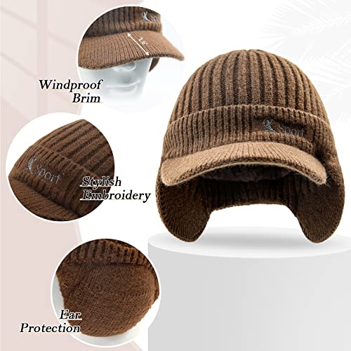 BAVST Hat for Men Knitted Beanie Women Winter Hats Men’s Stretchy Caps Outdoor Beanies Fleece Lined Ear Warmer - color: C-khaki