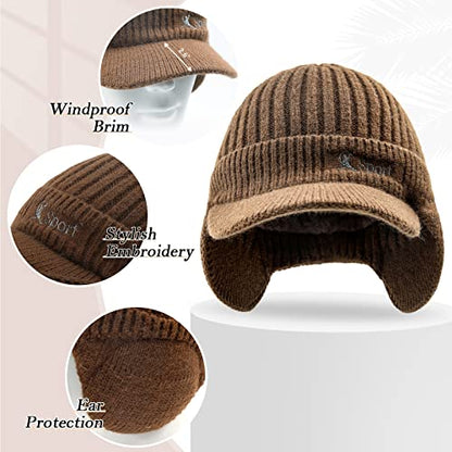 BAVST Hat for Men Knitted Beanie Women Winter Hats Men’s Stretchy Caps Outdoor Beanies Fleece Lined Ear Warmer - color: C-khaki
