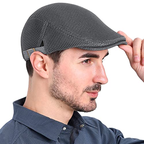 VOBOOM Men Mesh Newsboy Flat Cap Ivy Cabbie Newsboy Cap - color: Grey