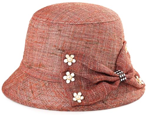 Glamorstar Vintage Felt Cloche Hat Winter Floral Fedora Bucket Hat Bowler Hats - color: Red 5