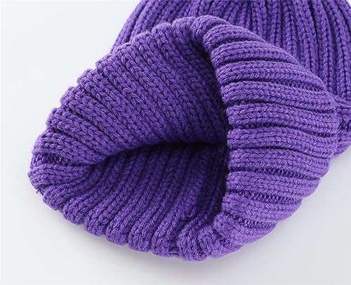 Connectyle Women's Rib Knit Cuffed Beanie Hat Stretch Acrylic Winter Hat Thick Warm Snow Ski Cap - color: Purple