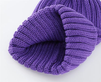 Connectyle Women's Rib Knit Cuffed Beanie Hat Stretch Acrylic Winter Hat Thick Warm Snow Ski Cap - color: Purple