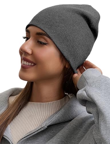 vidsel 100% Cotton Beanie Hat for Men Women, Soft Cuffless Knit Skull Cap - color: 1pc-dark Grey