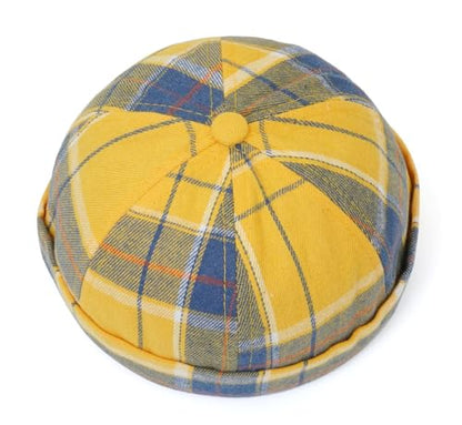 DIYDECAL Striped Plaid Brimless Worker Cap,Retro Skullcap Docker Hat for Men Womens - color: Yellow