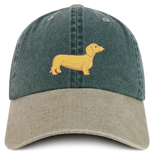 Trendy Apparel Shop Dachshund Embroidered Dog Theme Low Profile Dad Hat Cotton Cap - color: Spruce Khaki