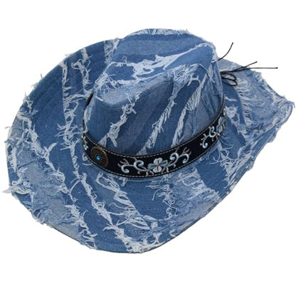 Western Cowboy Hat for Man Women Classic Cowgirl with Buckle Belt Shapeable Wide Brim Outback Hat - color: Blue