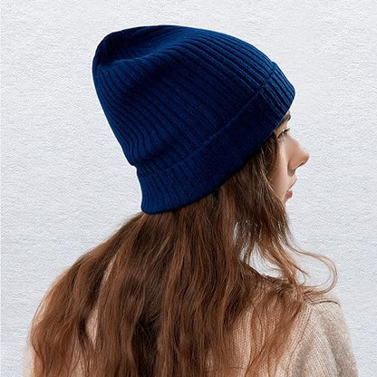 100% Merino Wool Cuff Beanie Hat, Unisex Warm Winter Caps Soft, Breathable & Cozy Stretchy Knitted Cuffed Cap - color: (Royal Blue