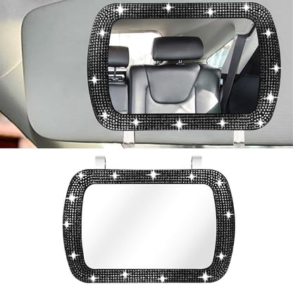 BFXM Car Visor Mirror, Clip-On Car Mirror Vanity with Black Bling Diamonds - color: Black