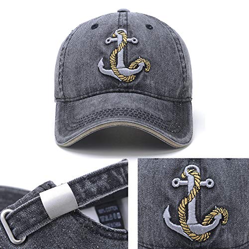 Anchor Embroidered Cotton Washed Dad Hat Distressed Retro Baseball Hat - color: Black