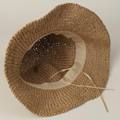 Women Straw Sun Hat Summer Beach Hats Foldable Floppy Cap Wide Brim Bucket Hat Solid Handmade Sun Protection Caps - color: Black