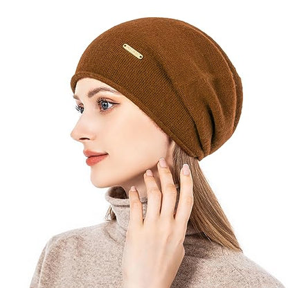 Knit Slouchy Beanie Hats for Women Cashmere Ski Cap Knitted Wool Soft Warm Winter Hat - color: A19-coffee