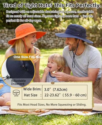 Home Prefer UPF 50+ Men's Sun Hat Wide Brim Bucket Hat UV Protection Hat for Mens Womens Beach Safari Gardening Golf Fishing - color: Navy Blue