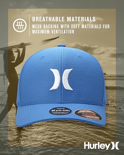Hurley Mens Baseball Cap, H2O-Dri Stretch Fitted Hat with Curved Bill - color: Royal Pulse, size: Large-X-Large