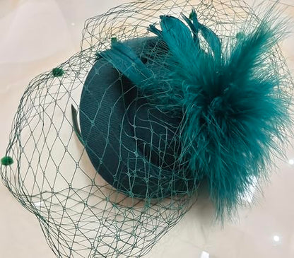 HIWIND Fascinators Hat Women Tea Party Pillbox Veil Cocktail Mesh Hat - color: Green
