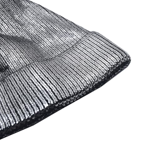 Metallic Winter Cable Knit Beanie Hat Cap Warm Soft Skull Caps with Furry Fur Pom Pom - color: Silver