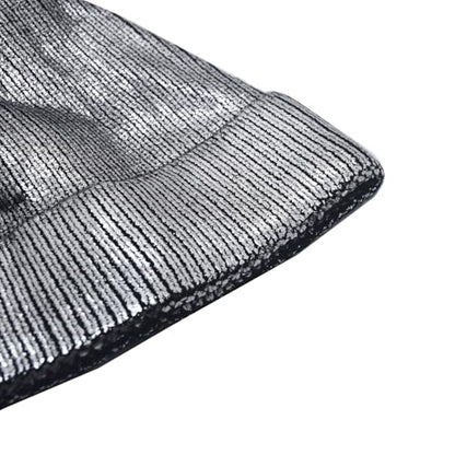 Metallic Winter Cable Knit Beanie Hat Cap Warm Soft Skull Caps with Furry Fur Pom Pom - color: Silver