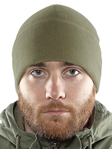 2SBR 2SABERS Fleece Winter Warm Watch Cap - Mens Outdoor Skull Beanie Hat - color: Olive Green, size: Small
