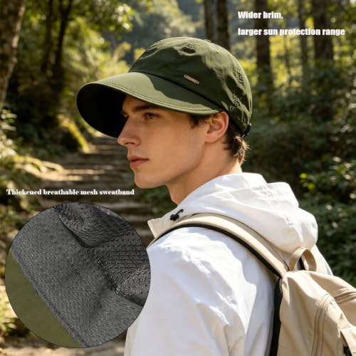 UPF 50+Womens Sun Hat UV Protection Hiking Fishing Hats Wide Brim Hat Adjustable Ponytail Packable Sun Cap - color: Army Green