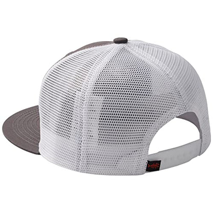 BASSDASH Flat Brim Trucker Cap Adjustable Snapback Hat Mesh Back for Men Women - color: Charcoal Grey/Fish Flag