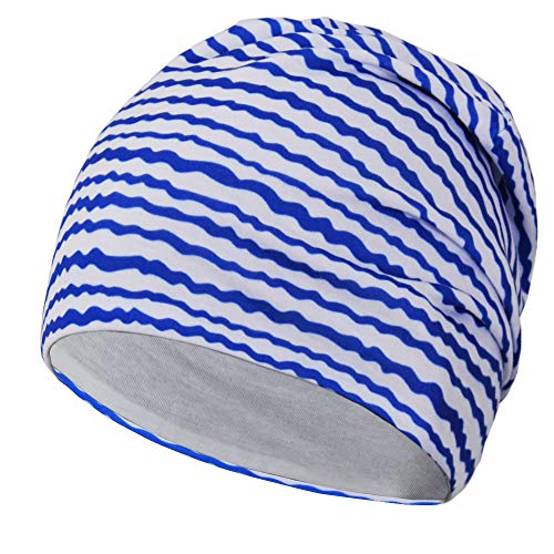 EMPIRELION 9" Women Lightweight Beanies Hats, Thin Sports Running Skull Cap Chemo Headwear Sleep Caps - color: Print Blue Stripe