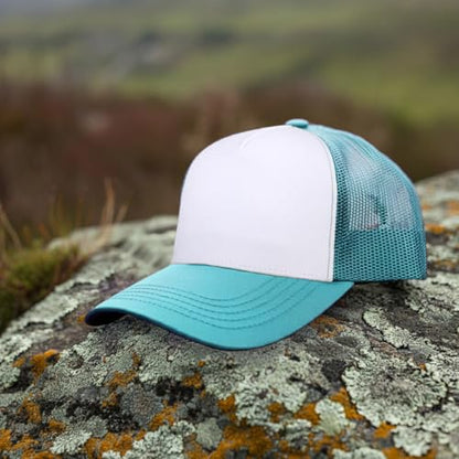 Falari 5-Panel Mesh Baseball Cap, Trucker Hat, Structured Plain Design, Cotton, Adjustable Size - color: 1pk Turquoise