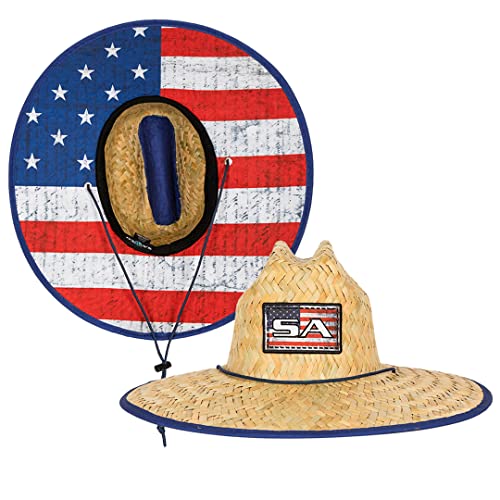 Soul of Adventure Classic Summer Hat | UPF 50+ Wide Brim Sun Protection | Unisex Adjustable Beach Hat with Drawstring - color: American Flag 2.0