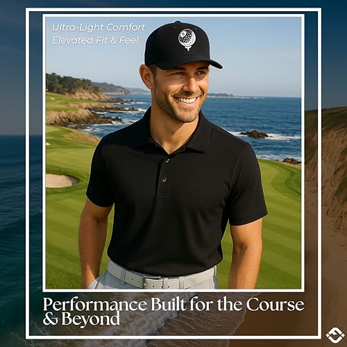Funky Junque Mens High Crown Golf Hat, Performance Golf Cap - color: Eight Ball - Black