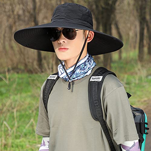 HUAMULAN Men Women 6" Wide Brim Sun Protection Hat Summer Fishing Hats - color: A5-black