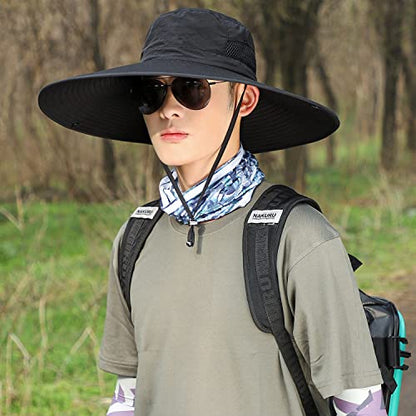 HUAMULAN Men Women 6" Wide Brim Sun Protection Hat Summer Fishing Hats - color: A5-black