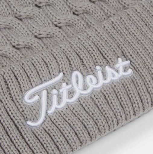Titleist Golf Cable Knit Pom Pom Beanie - color: Light Grey/White