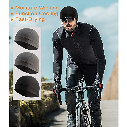 3 Pack Cooling Skull Cap Helmet Liner Sweat Wicking Breathable Hat for Men - color: Black,grey,grey