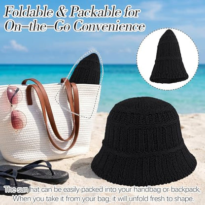 Breathable Cotton Bucket Hat Lightweight Packable Cloche Hat Sun Beach Cap - color: Black