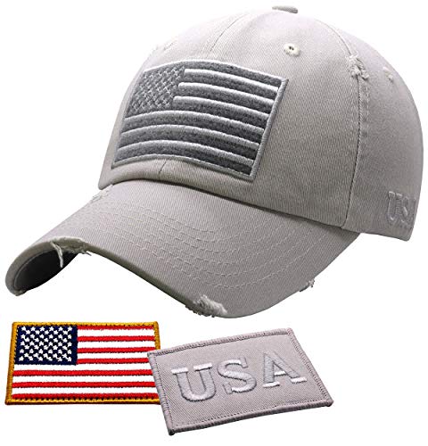Antourage American Flag Unisex Baseball Hat for Men and Women | USA Flag Mesh Snapback Cap with 2 Patriotic Patches - color: (23) Light Grey